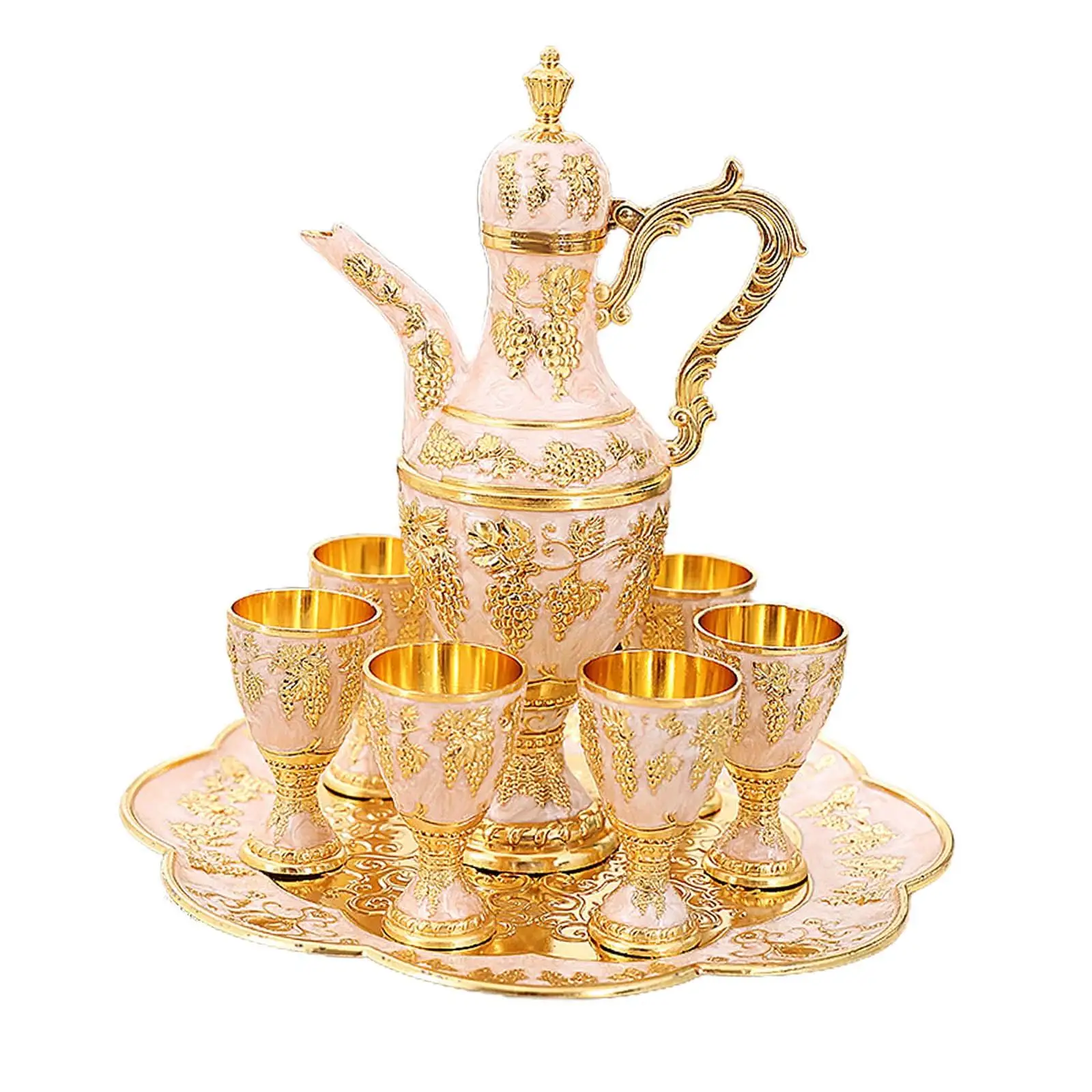 Vintage Teapot Set Home Decorations Decorative turkish Set Metal Wine Glass Jug Set for Room Hotel Gathering Wedding Kitchen