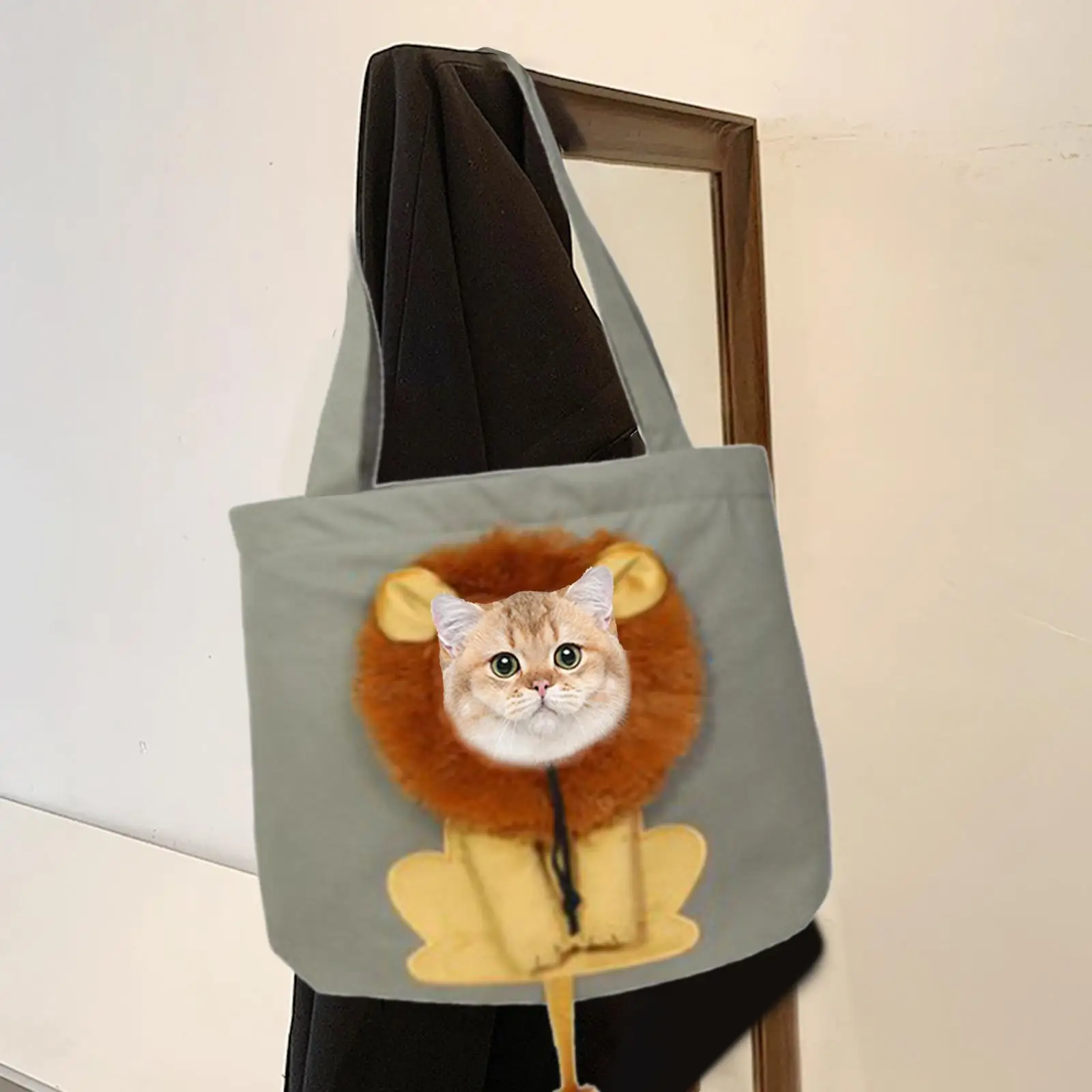 Cat Carrier Bag Travel Transport Bag Kennel Breathable 3d lion Pattern Canvas