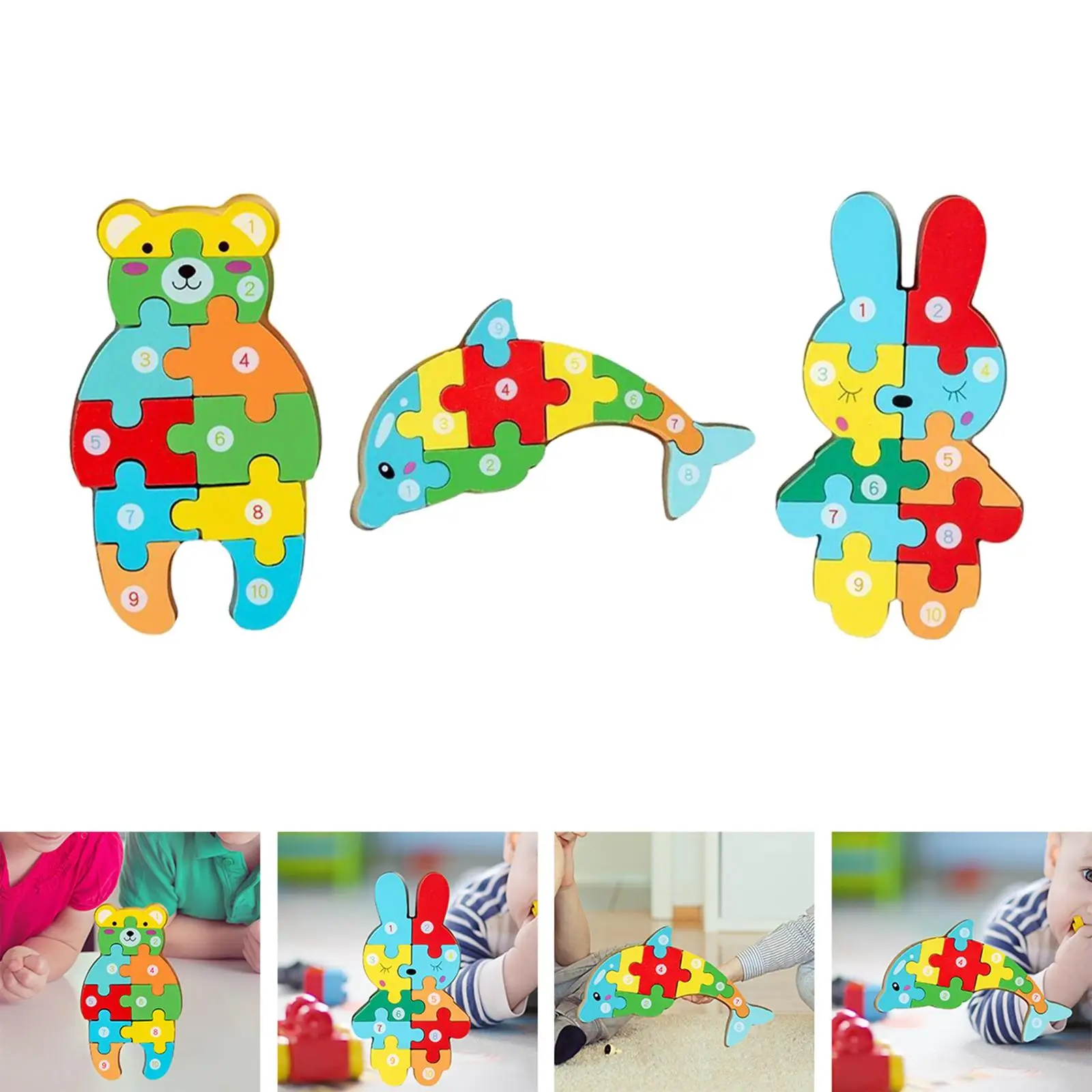 3D Animal Shapes Jigsaw Puzzles Kid Wooden Toy for Child Ages 2-6 Attractive+3D