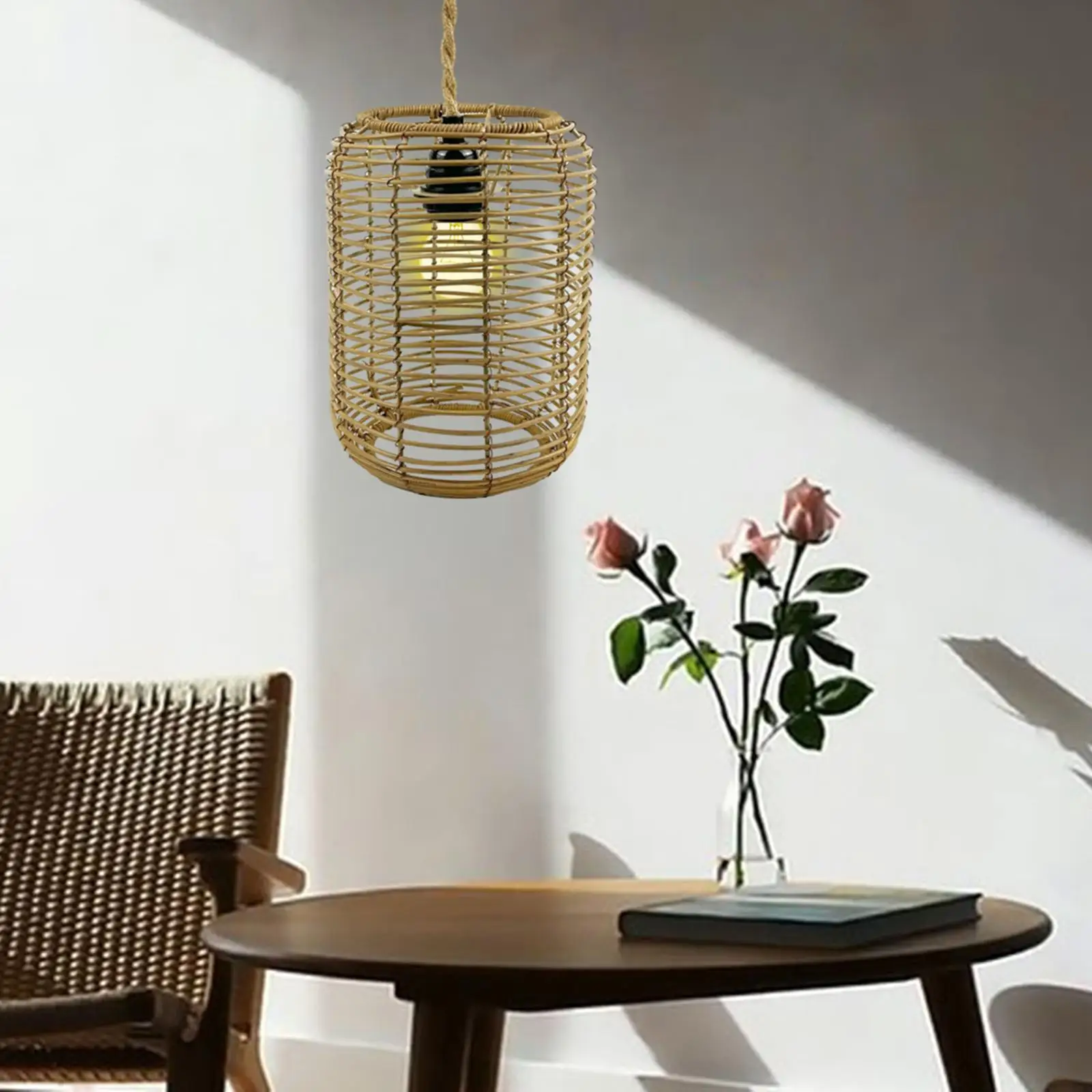 Imitation Rattan Woven Lampshade Boho Light Fixtures Shade DIY Pendant Lampshade