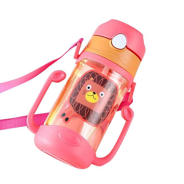 1pc 400ml Cartoon Bear Water Bottle With Straw And Cleaning Brush And  Lanyard, Green Cute Portable Drinking Bottle For Students