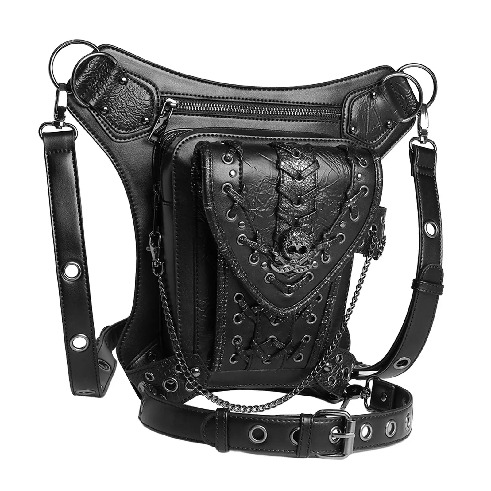 Retro Style Steampunk Waist Bags Pouch PU Leather Back Pack leg case for Motorcycle Bike Cycling Trekking Women Men