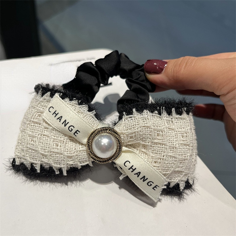 Winter Temperament Samt Bowknot Dickdarm Haar gummis Schleife Französisch Perle elegante Seil Kopf bedeckung Zubehör für Frauen – Detail 4