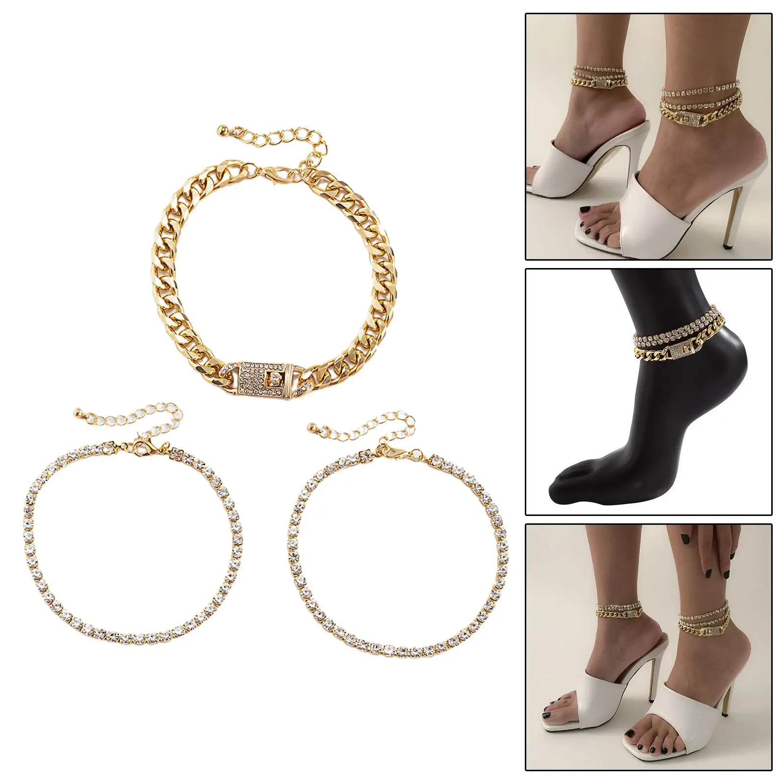 3 Pieces Ankle Bracelets Chain Jewelry Fashion Simple Ankle  Gift