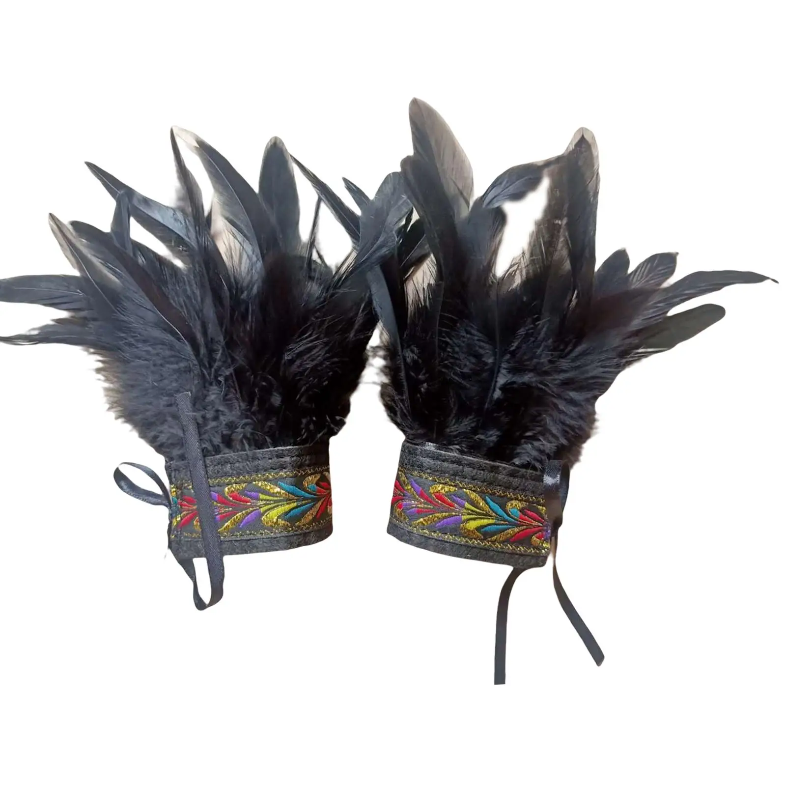 Fashion Feather Sleeve Cuffs Halloween Feather Bracelet with Ribbon Ties