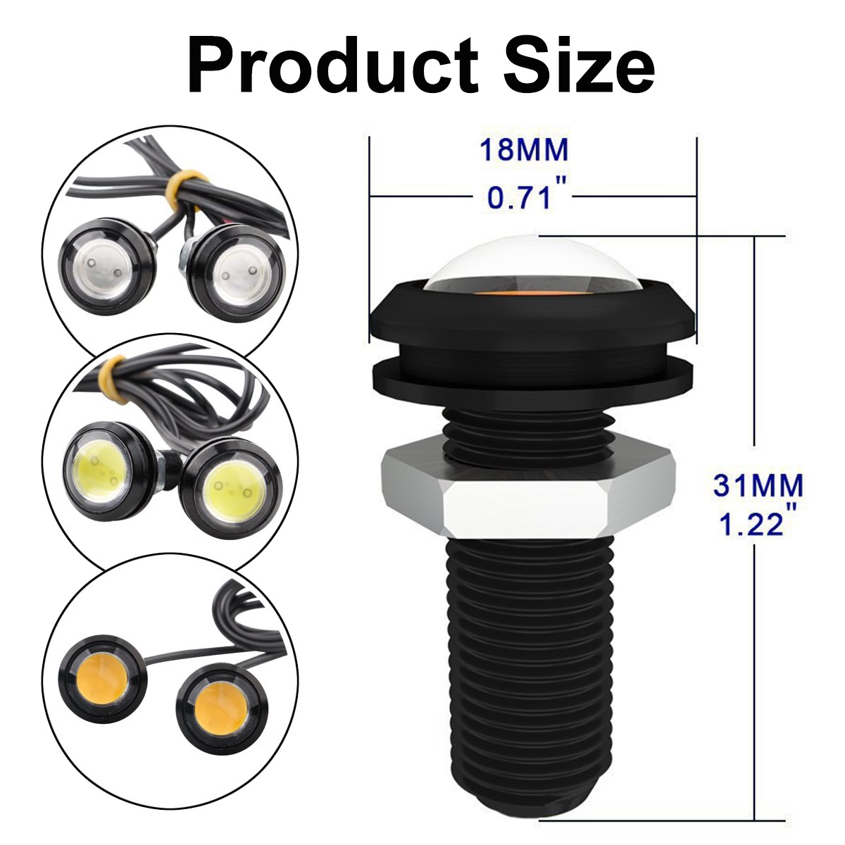 10PCS 0,7 in/18mm Mini Auto Eagle Eye DRL Led Tagfahrlicht LED 12V Backup Rückfahr parkplatz Signal Autos Lampen – Detail 18