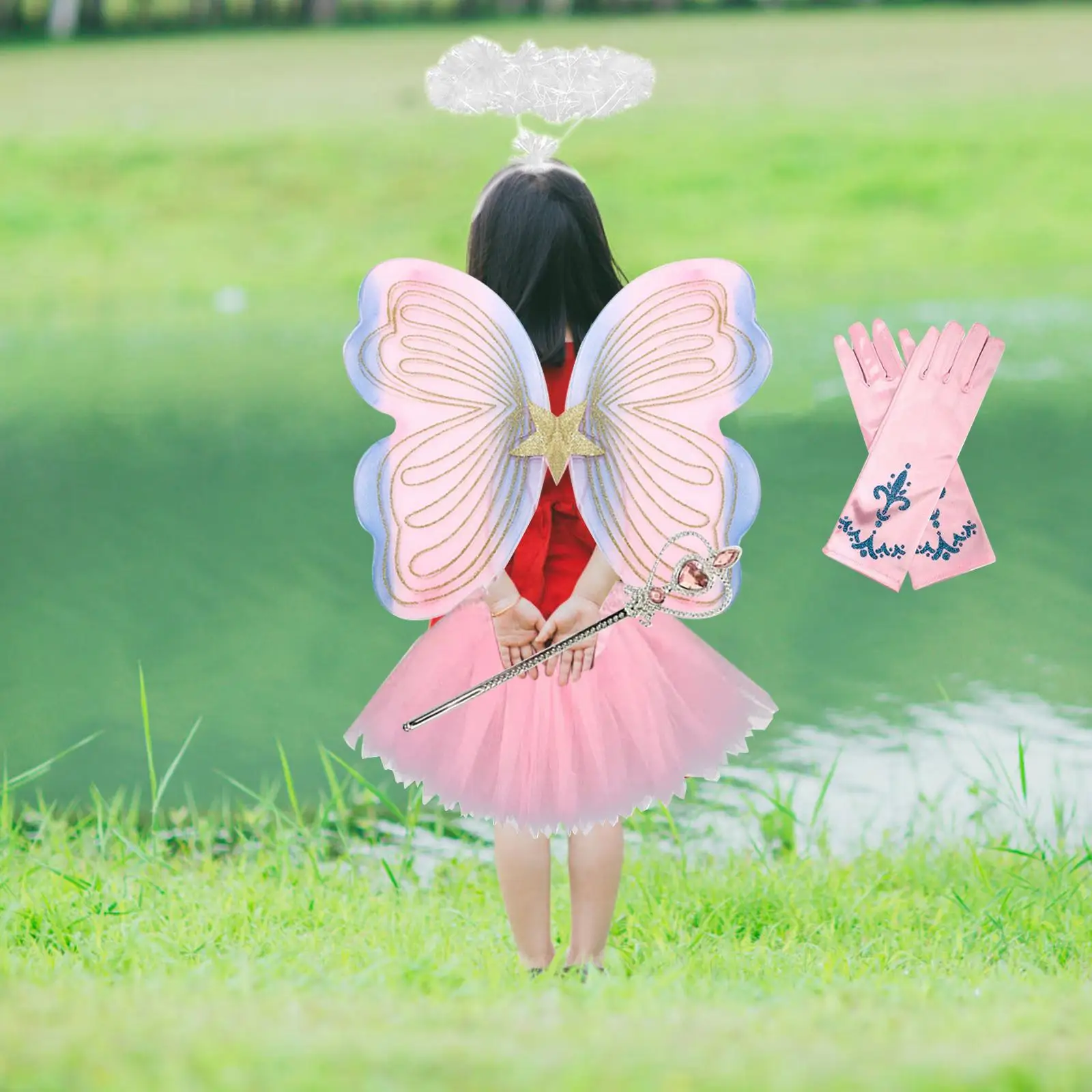 Fairy Butterfly Costume Set Headband Butterfly Wings Wand for Pretended Play Birthday Party Halloween Festival Photo Props