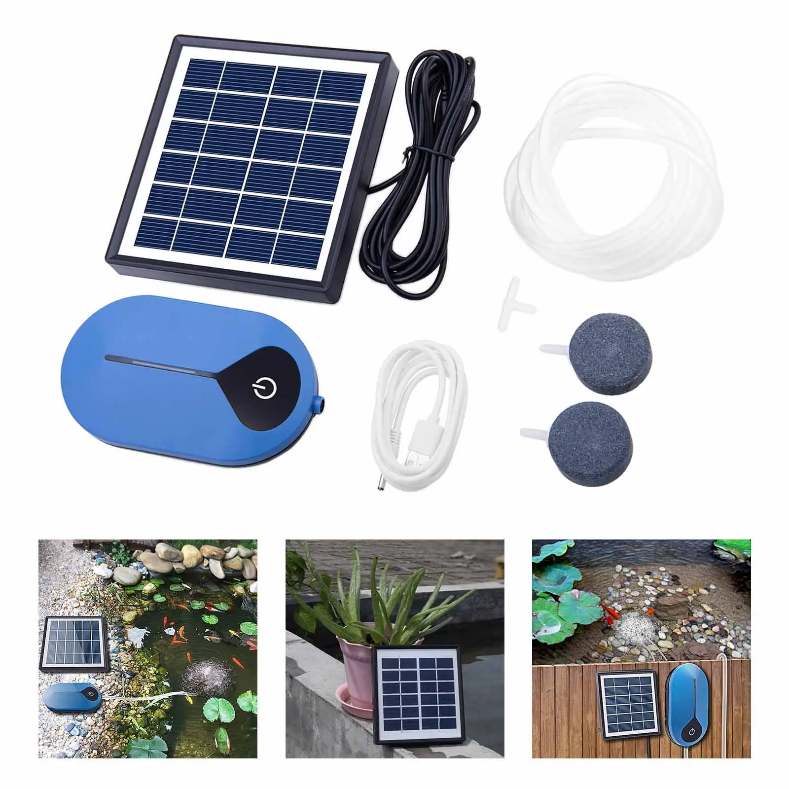Oxygenator Solar Powered with Hoses And Bubble Stones 1L/Min Max DC Charging