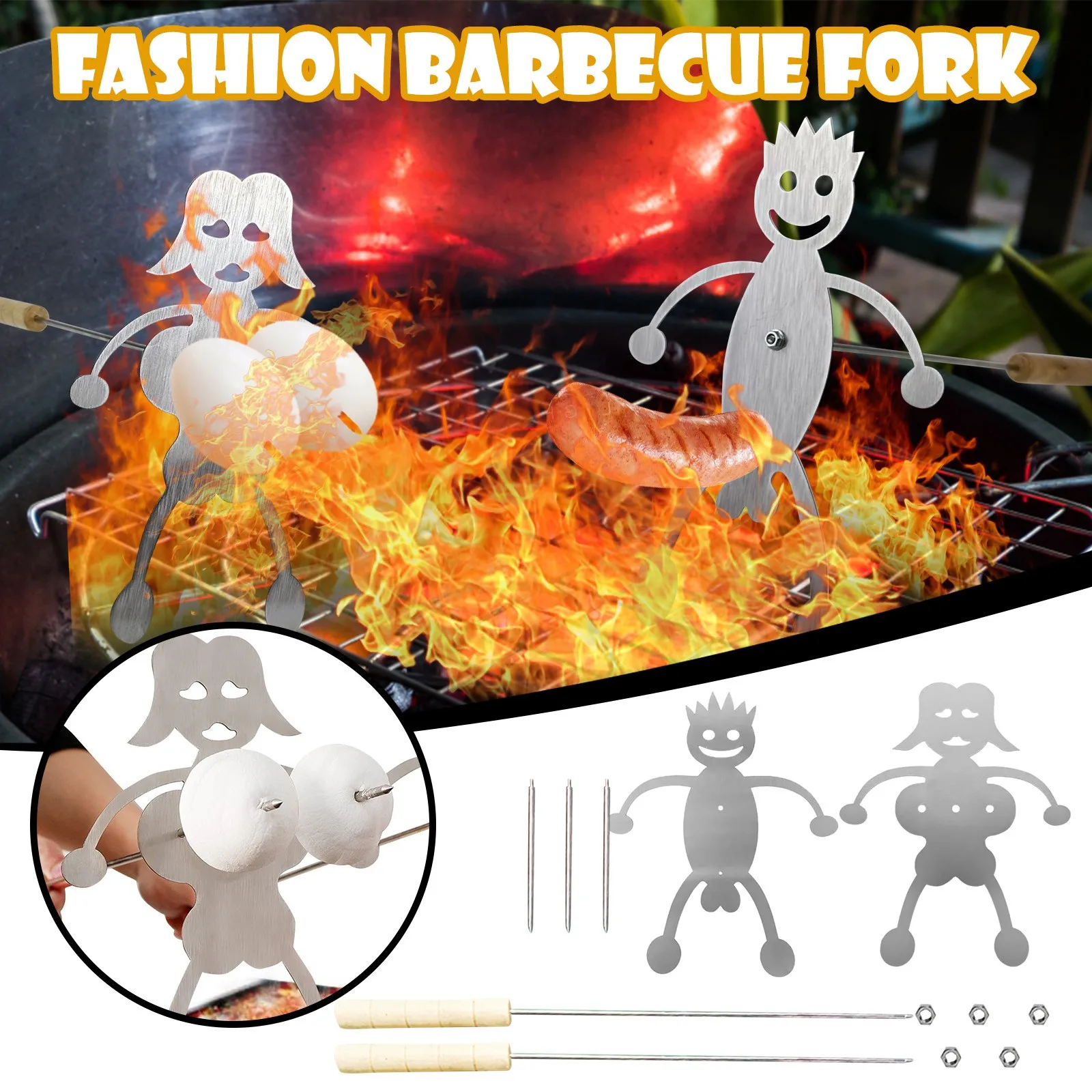 TFhalo Upgrade Steel Hot Dog Marshmallow Roasters with 2pcs Sticks,Funny Women Men Shaped Campfire Roasting Skewers Forks for BBQ,Bonfire,Screw-Retained 