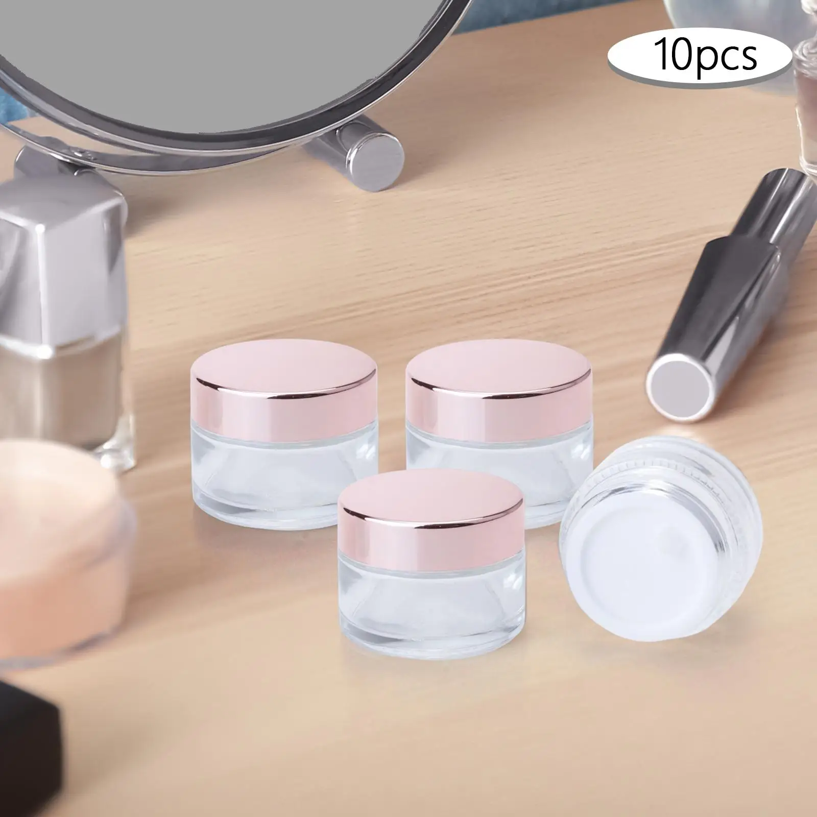 10x Empty Cosmetic Container Bottles Glass Jars Vials with Lids Round Cream Pot for Skin Care Remover Creams Eye Shadow Lotion