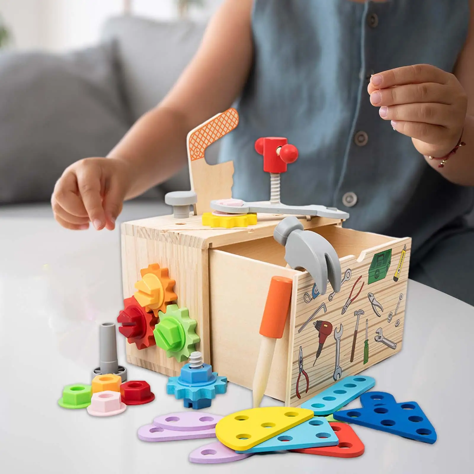 Wooden Toolbox Toy Develops Fine Motor Skills Pretend Play Construction Toy for Toddlers Girls Boys Christmas Holiday Ages 3+