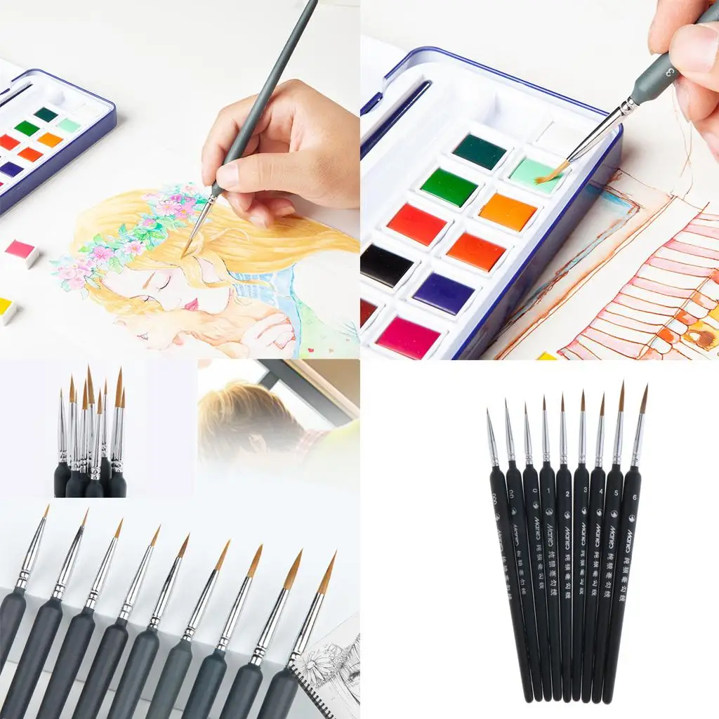 9 Pcs Artist Paint Brushes Set Watercolour Nail Oil Painting   Crafts
