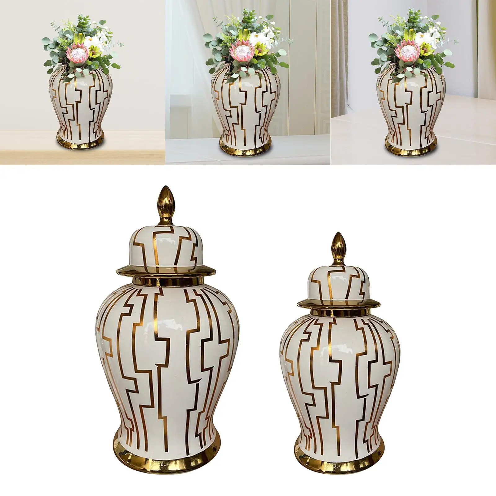 Porcelain Ginger Jar Floral Arrangement Storage Ornament Ceramic Flower Vase Temple Jars for Home Housewarming Living Room Party