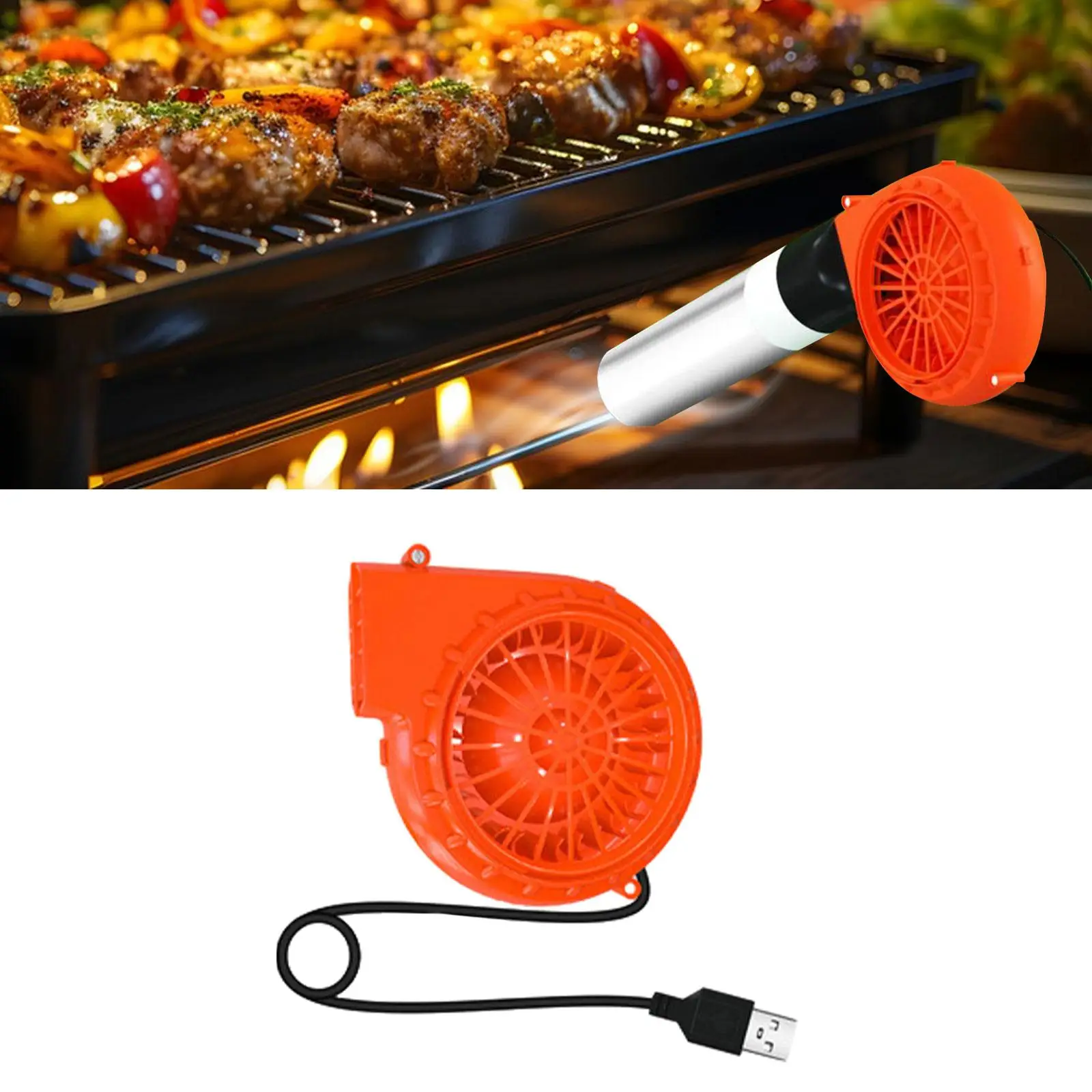 USB BBQ Air Blower, Barbecue Air Blower, Handheld, Small, Compact Grill Cooking Fan, Electric Blower for Picnic