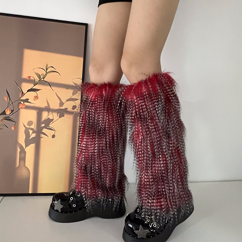Y2K Goth Furry Faux Fur Women Leg Warmers Boot Covers Harajuku Lolita Girls Punk Fashion Cute Jk Hipster Warm Fluffies Leggings