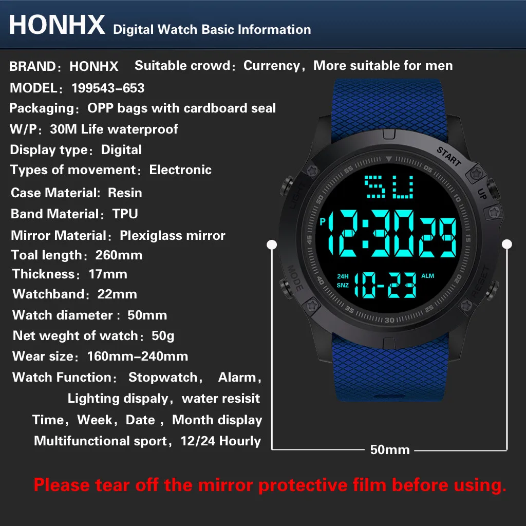 Fashion Led Digital Watch Men Waterproof Electronic Watch Date Military Sport Rubber Quartz Watch Alarm Relogio Masculino 2022