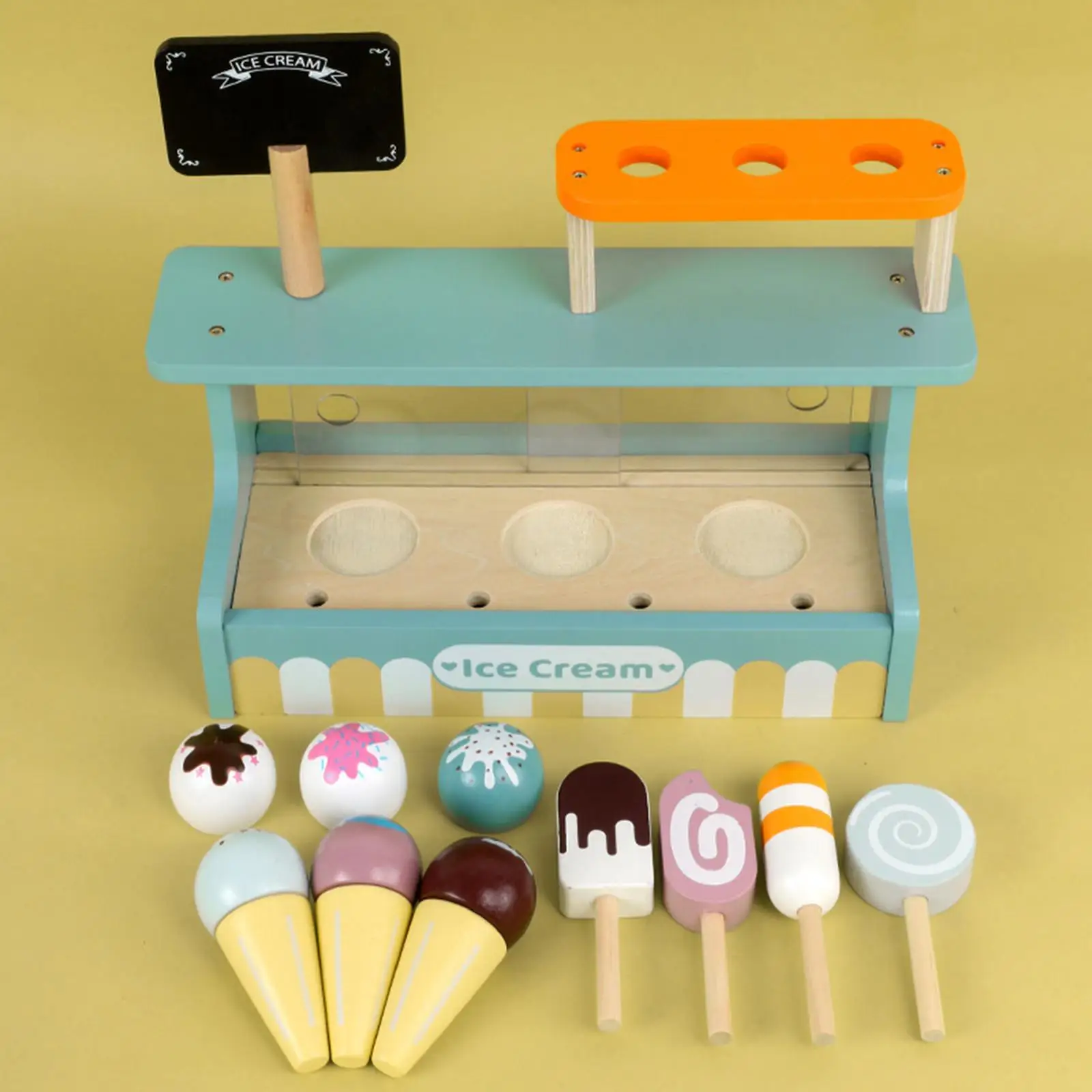 Simulation Ice Cream Playset Educational Toys Wooden for Holiday Play House