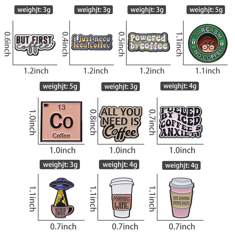 Kaffeetasse Brosche Emaille Pin Text Benutzerdefinierte Frauen Kinder Angetrieben Durch Kaffee Revers Hüte Abzeichen Metall Geschenk Zubehör Schmuck Großhandel – Detail 1