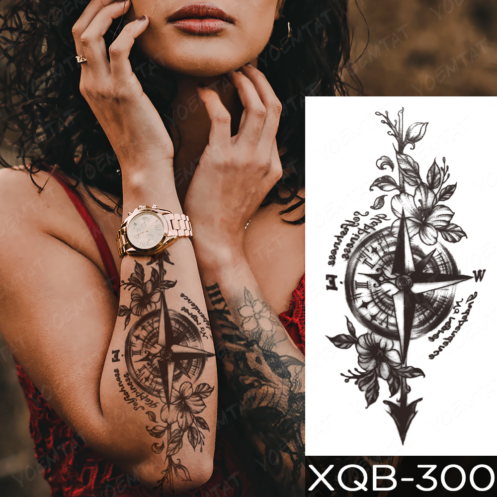 Best of Waterproof Temporary Tattoo Stickers Compass Flowers Trees Poker Rose Clock Tatto Women Men Arm Body Art Fake Sleeve Tattoos Reviews & Tips - Image 2