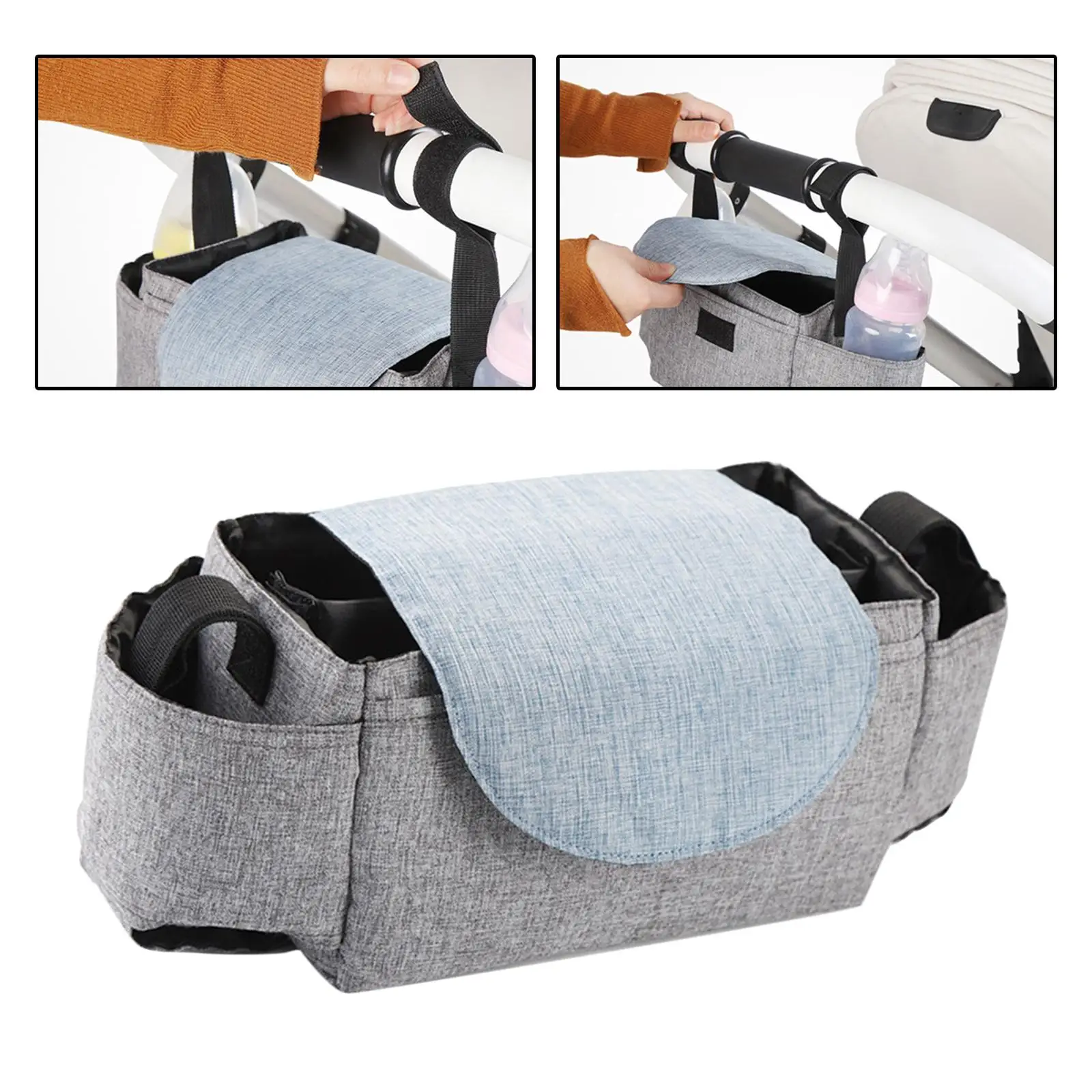 Multipurpose Stroller Organizer Multiple Pockets Stroller Caddy with Bottle Holder for Pushchair