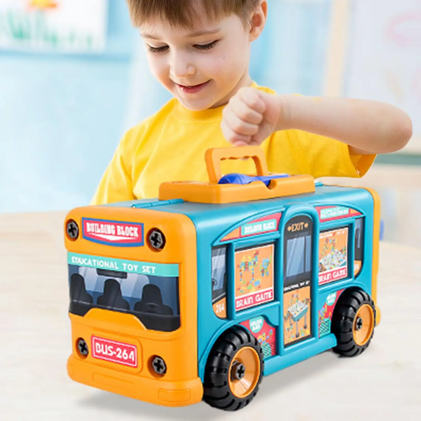 Jog Deformed Bus Toy Assembled to Roll in Variable Shape for Children