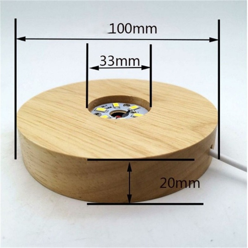 Description Picture 6 of item10cm Round Wooden Night Light Base USB plug LED Light Display Stand Lamp Holder Multi-color Lamp Base With Power Adapter