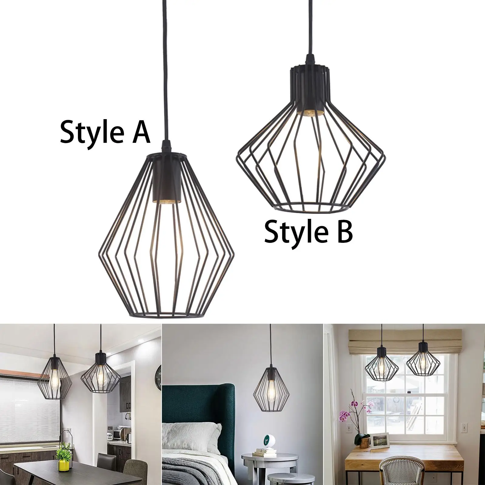 Black Pendant Light Shade Ceiling Lamps Lighting Fixture Lighting Metal Cage Lampshade for Dining Room Closet Bar Entryway Decor