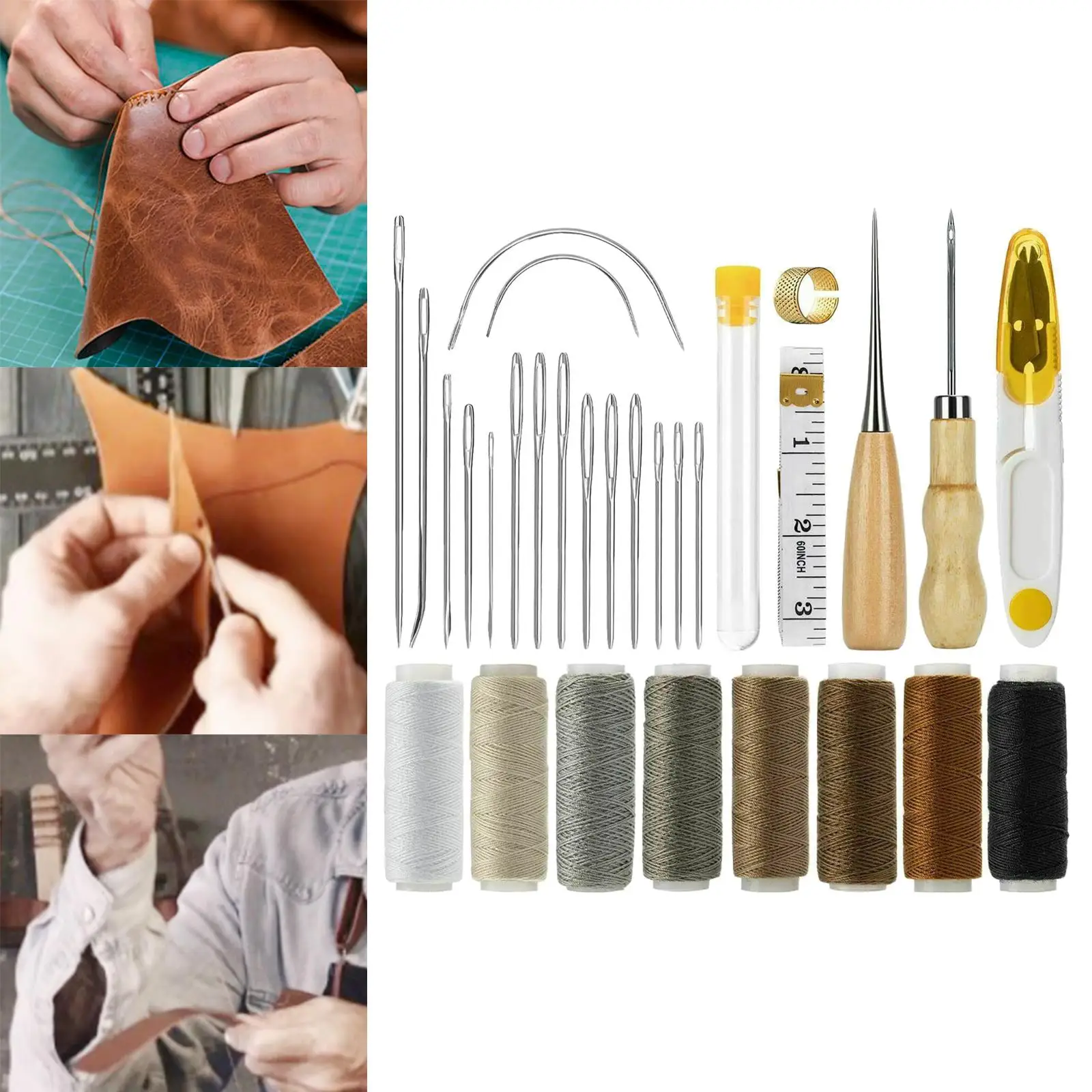 29Pcs Leather Sewing Upholstery Repair Kit, Leather Sewing Kit for Beginners and Professionals Leather Craft DIY