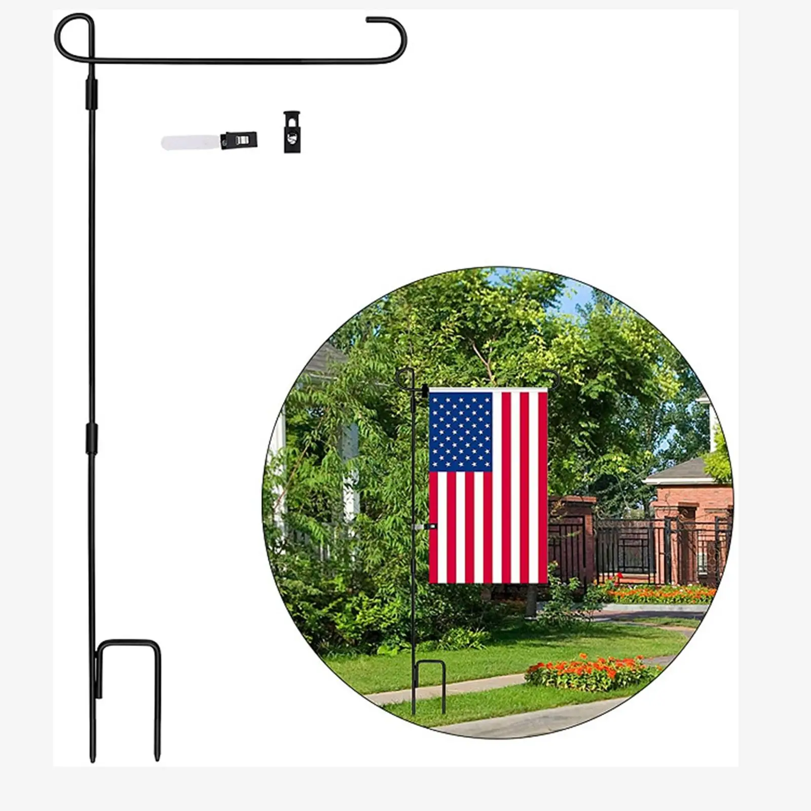 1 Set Garden Flag Pole Holder with Anti-Skid Clip Decoration Flagpole Wind Proof