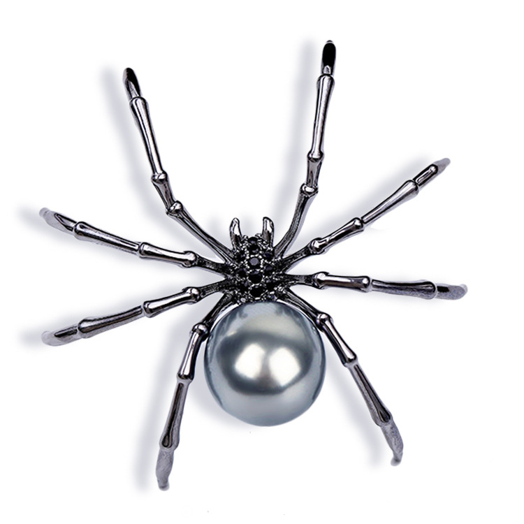 Punk Personalisierte Schwarze Perle Spinne Broschen Für Frauen Männer Kreative Kleidung Schal Zubehör Brosche Metall Pin Party Schmuck – Detail 10