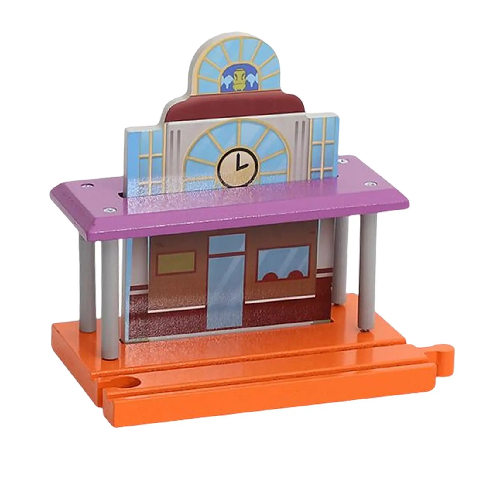 Wooden Railroad Clock Platform Track Accessories Small Locomotive Rail Car Toys Landscape for Children Kids Birthday Gifts