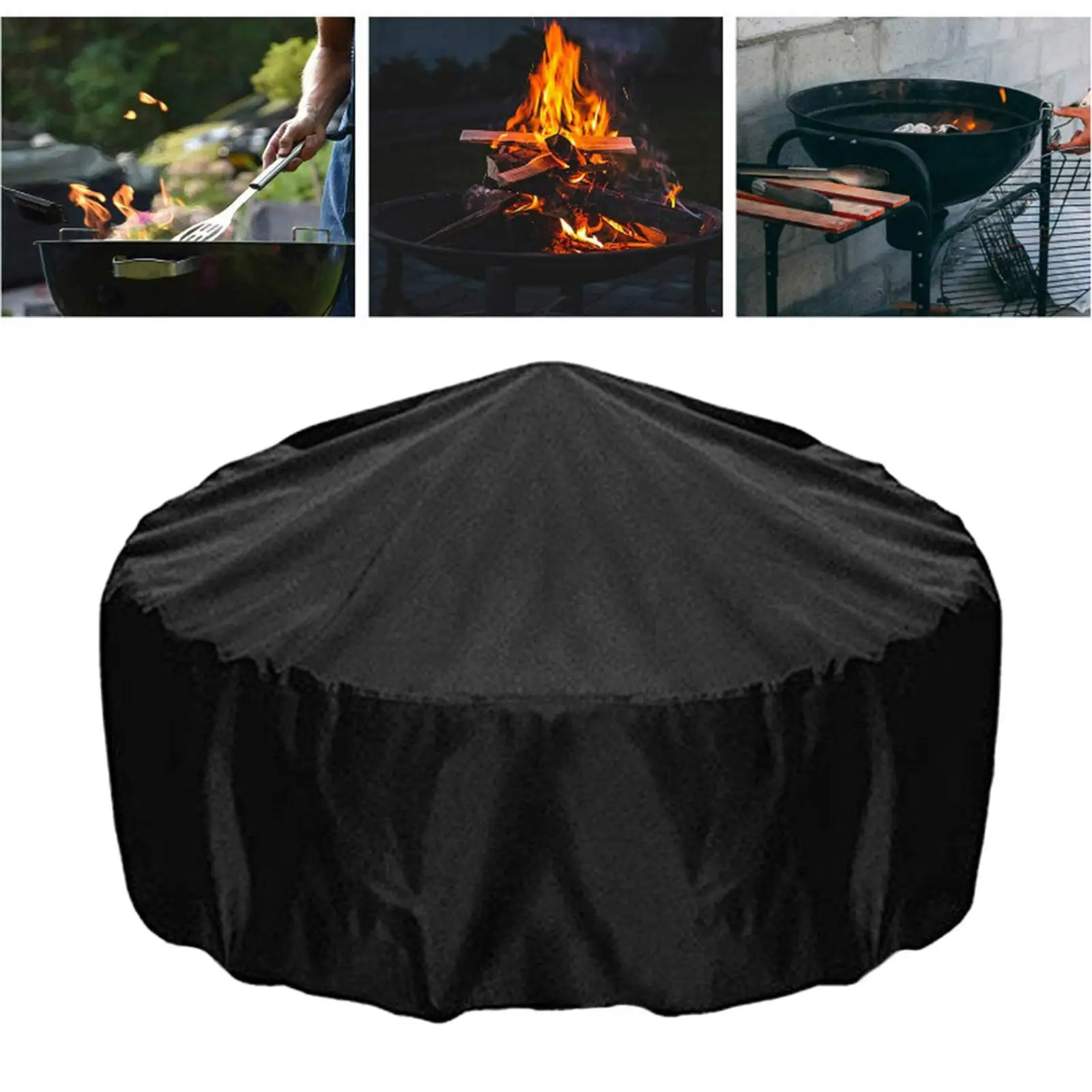Fire  Cover  Round Durable Weather-Resistant Waterproof Black