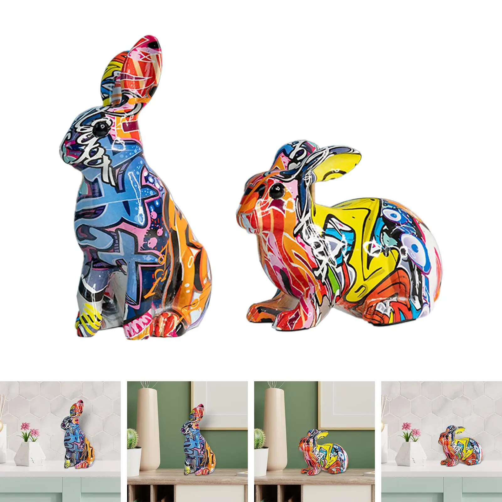 Rabbit Statue Resin Sculptures Decorative Collection Bedroom Scene Layout