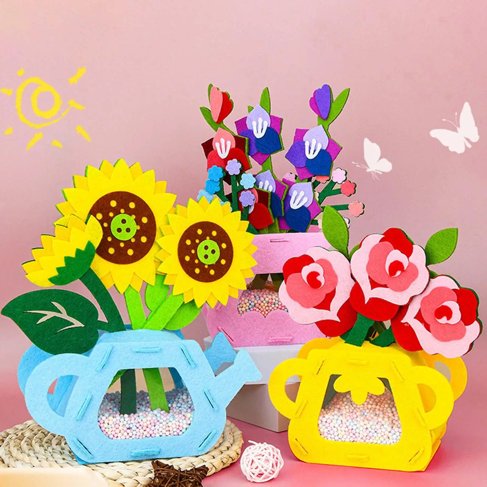 DIY Flower Pot Toy Set Cute DIY Prop Educational Toy for Birthday Kids Party