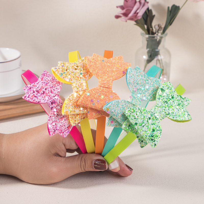5 stücke 3 zoll Glitter Haar Bögen Stirnbänder Kunststoff Zähne Haarbänder Mode Kinder Kinder Stirnband Mädchen Kinder Haar Zubehör – Detail 7
