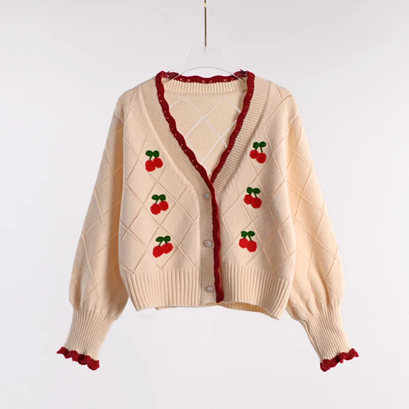 Sweet age-reducing embroidery small short sweater jacket women's spring and autumn new outer tops Western-style knitted cardigan woolen sweater
