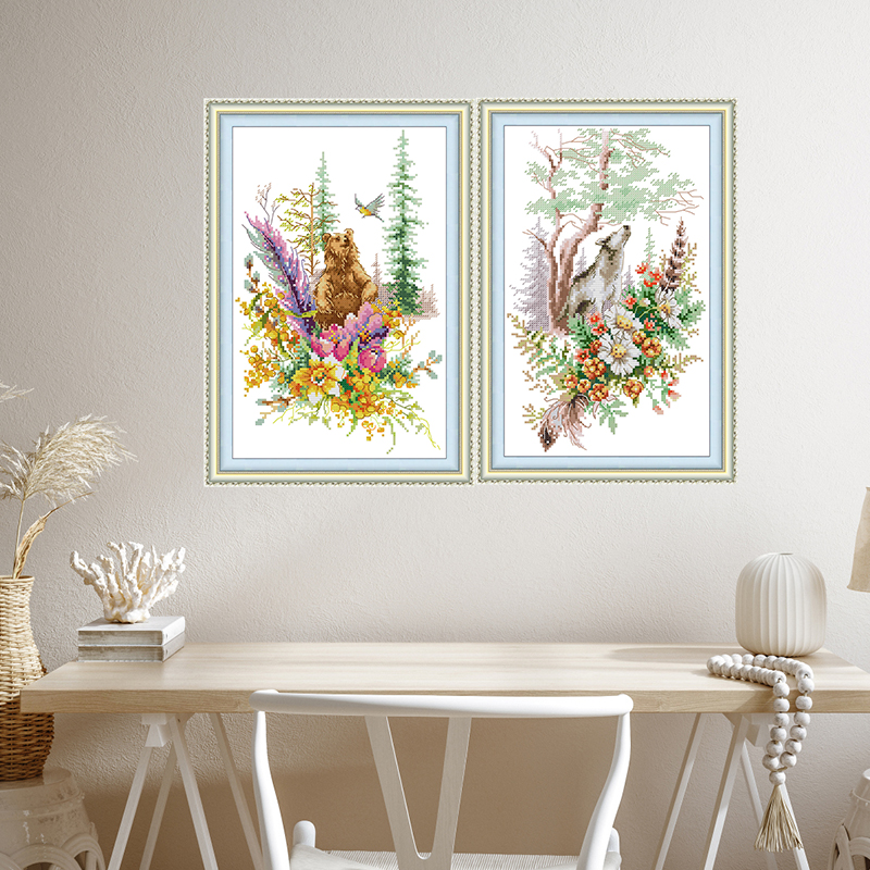Joy Sunday Vier Jahreszeiten Frühling Wald Geist Muster Kreuzstich Kits DIY Aida 16CT Gedruckt Leinwand Hand Nadel Stickerei Sets – Detail 3