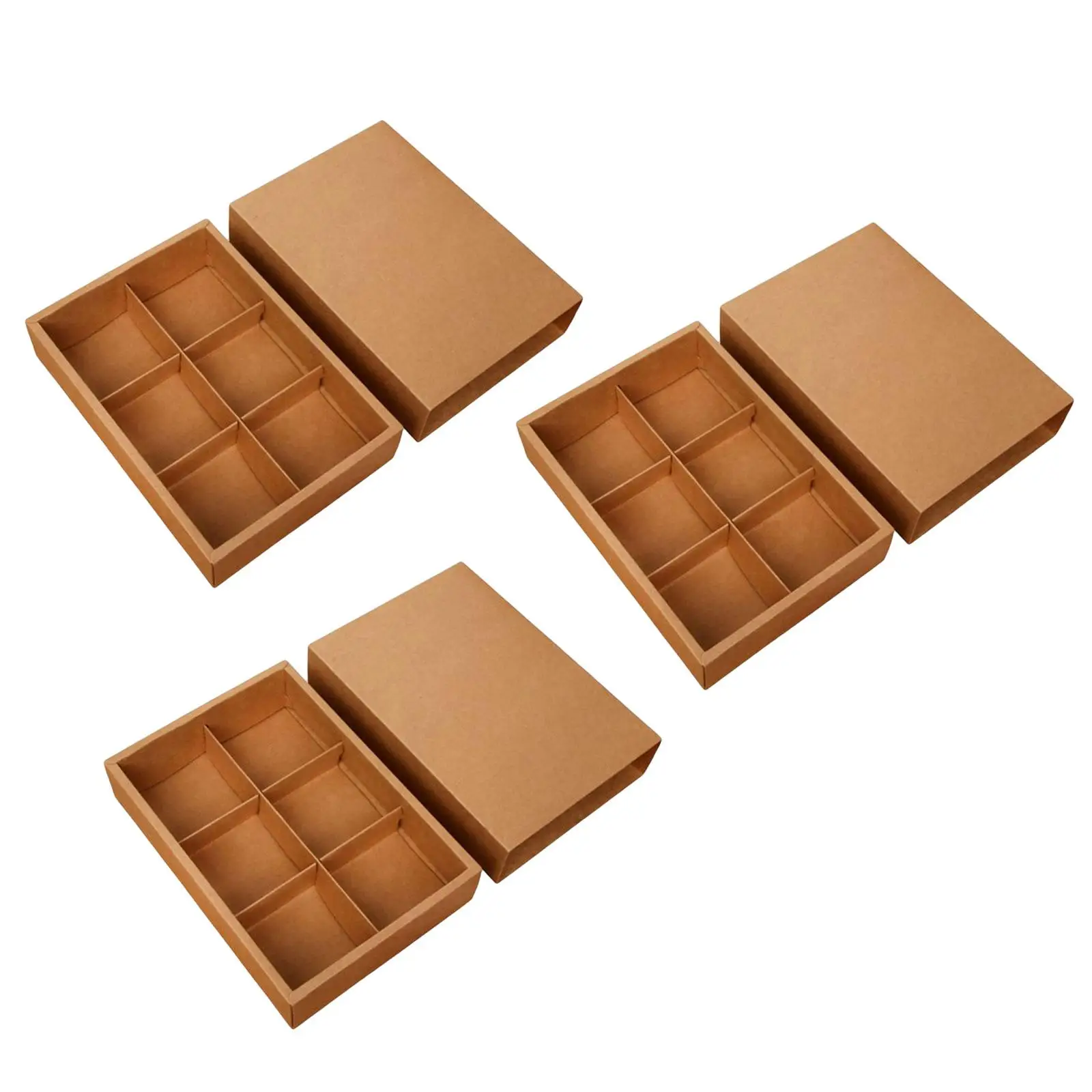3x Craft Paper Box Dividers Bakery Gift Packaging Six Cavity Mooncake Cookie Packaging for Candy Business Party Favor Decoration