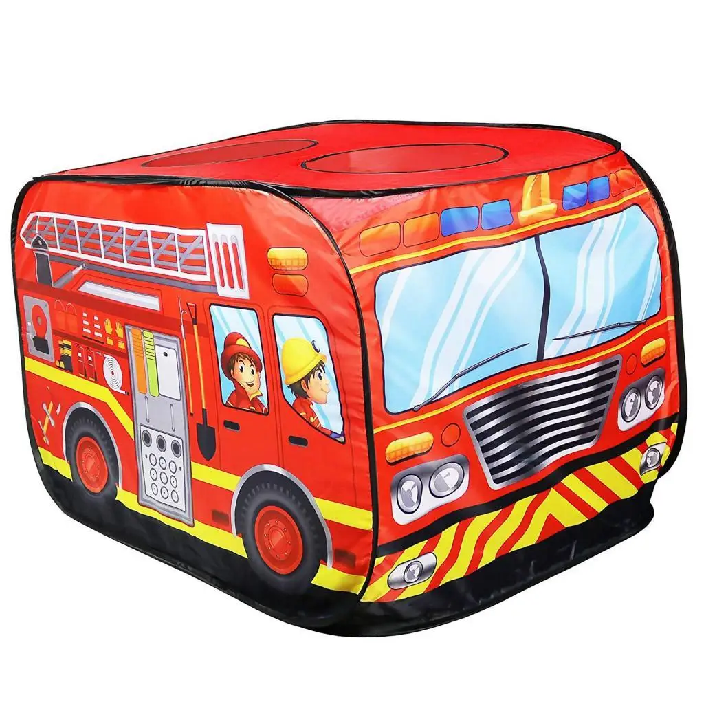 Foldable Kids Play Tent House Pop Up Fire Truck Lawn Beach Birthday Toy 