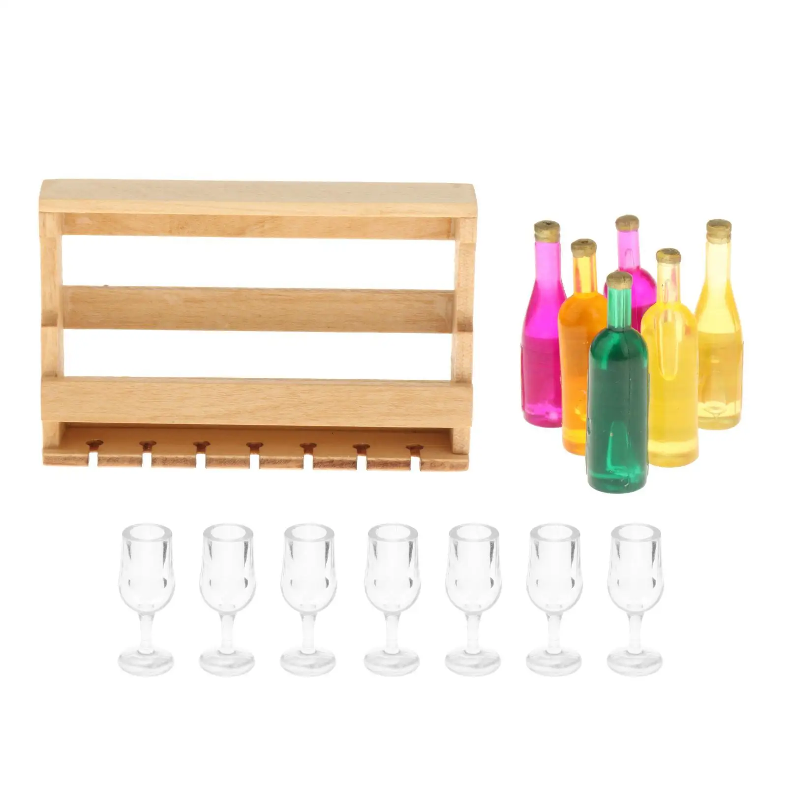 14Pcs 1:12 Dollhouse Miniature Wine Rack with Bottles and Glass Cup, Doll Accessories Decoration Toys for Living Room, Home