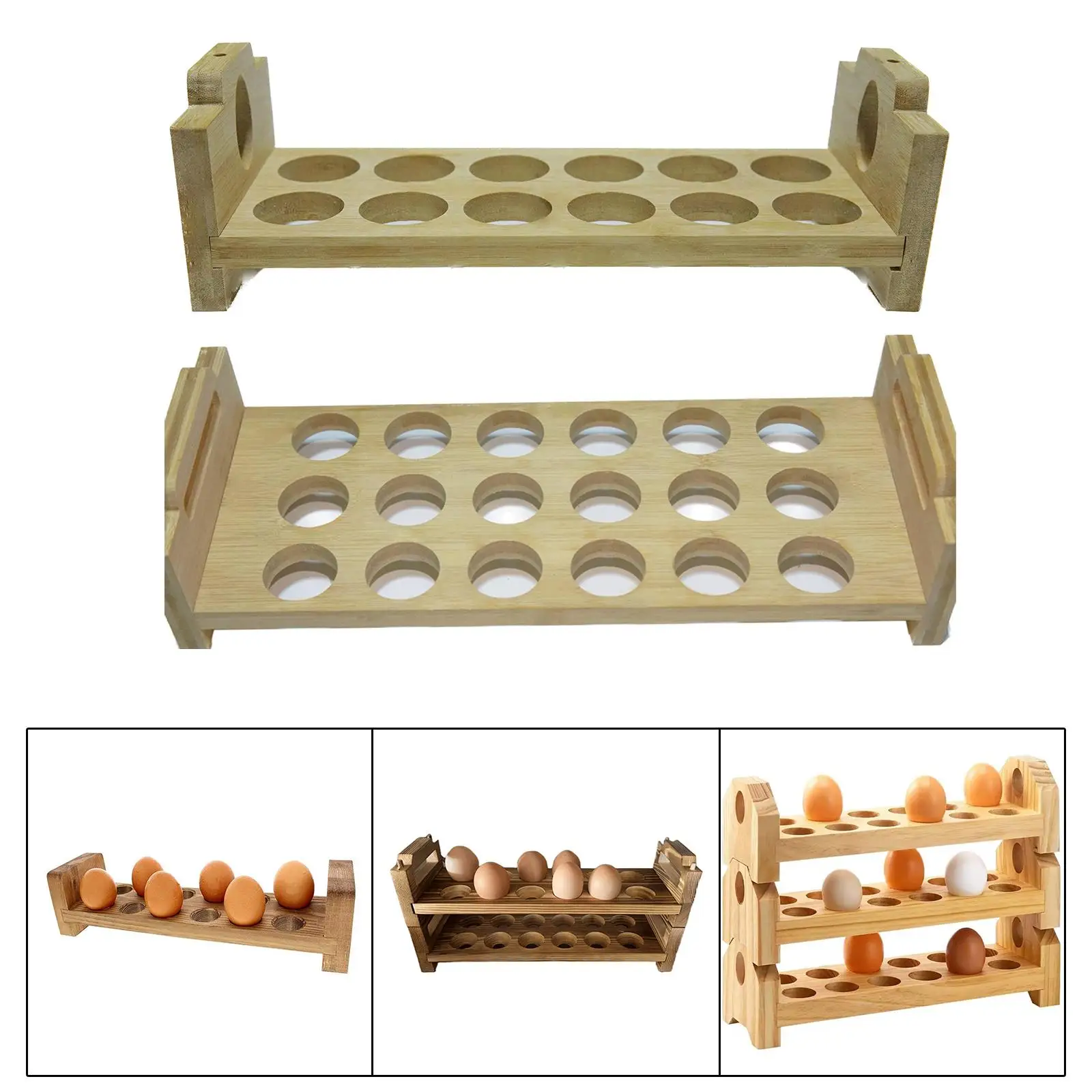 Egg Tray Counter Top Rustic Wooden Egg Holder Egg Container Rack for Kitchens Supermarket Refrigerator Pantry Necessities