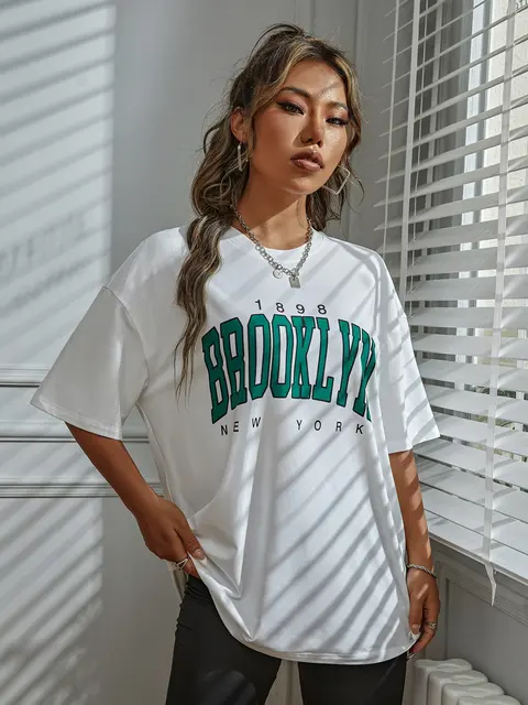1898 Brooklyn New York T-Shirt Women,100% Cotton Tee Priting Letter,Casual  Oversized Tops,Y2K Clothes,High Quality Female Tshirt