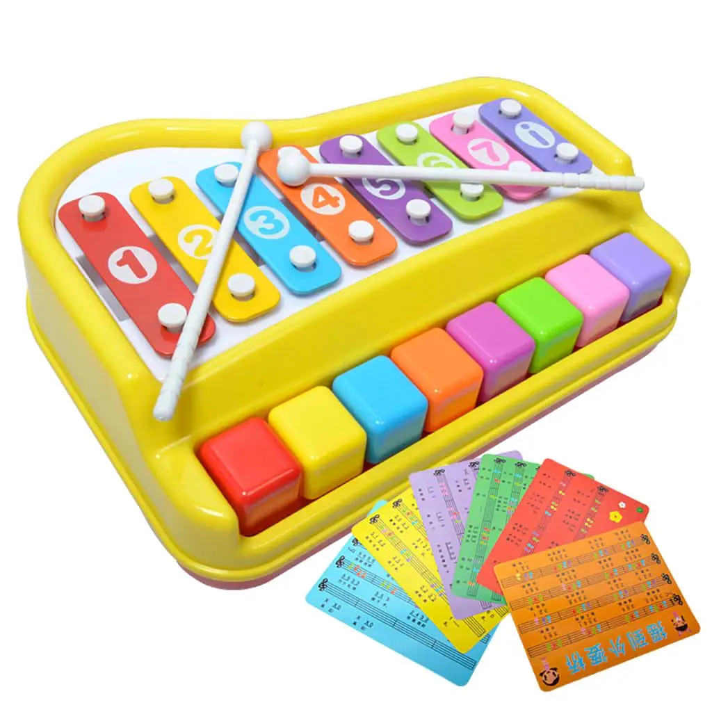  2 in 1 Piano Xylophone (8 Keys, with Music Cards) for Baby Kids, Educational Musical Toy