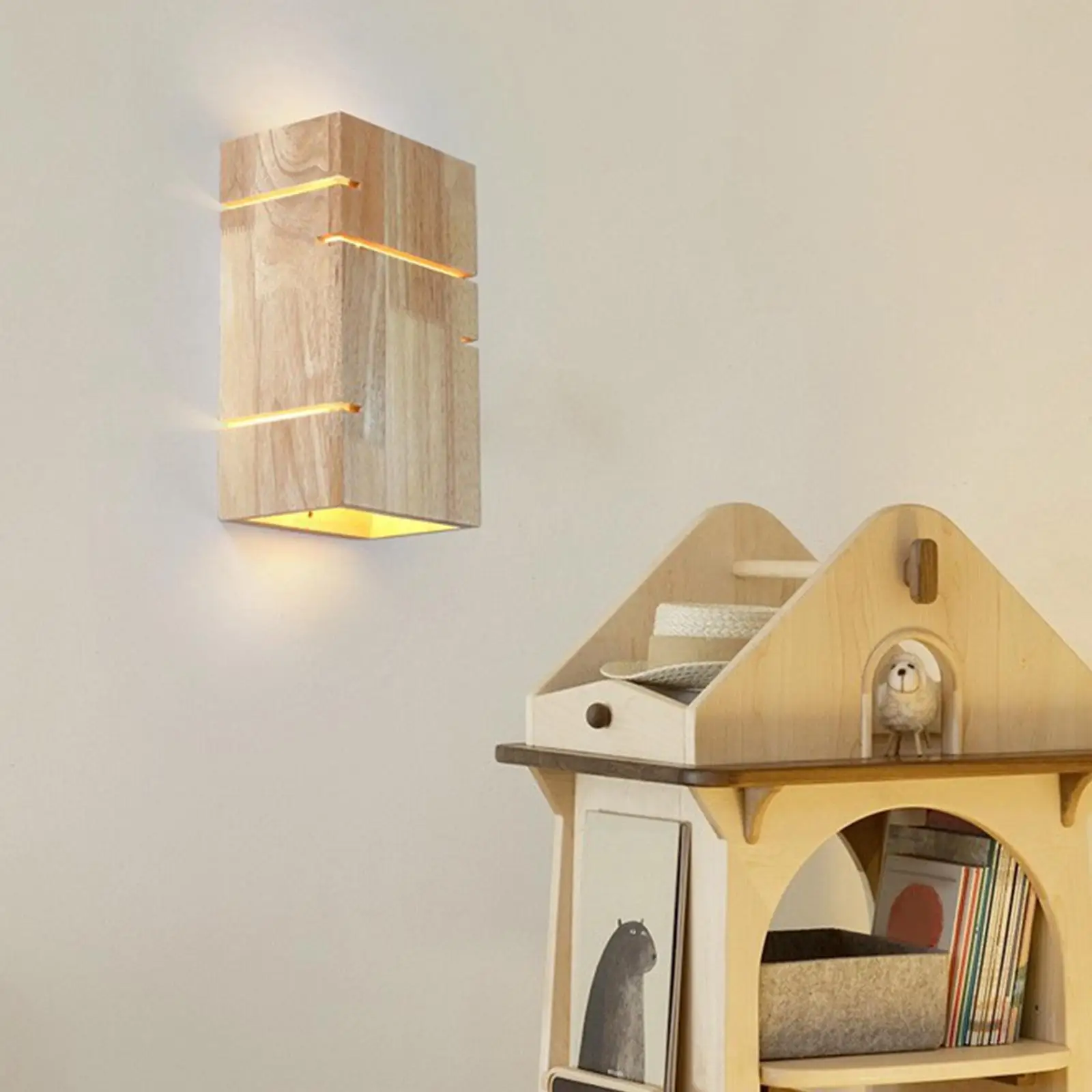 Wooden Wall Sconce Light Square Durable for Restaurant Bedside Lamp Wall Bathroom