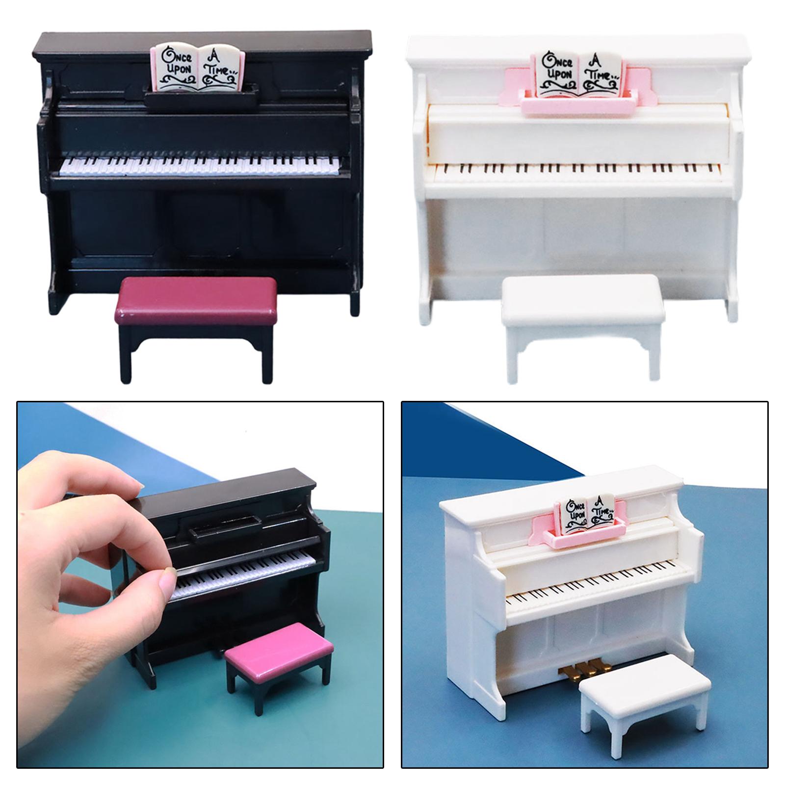 Simulation Miniature Piano Ornament Tiny Musical Instrument Model with Stool BJD Decor for 1/12 Dollhouse Furniture Accessories