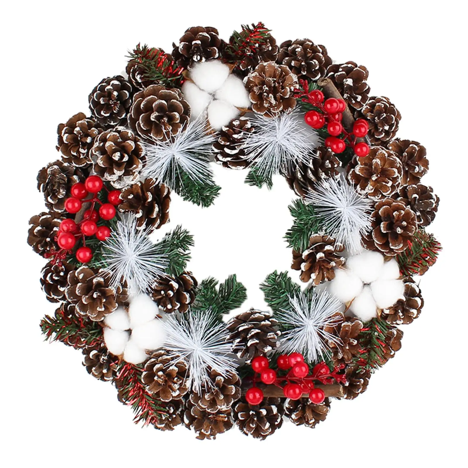 Christmas Door Wreath Cones Berries Ornament Wall Hanging for Xmas Holiday
