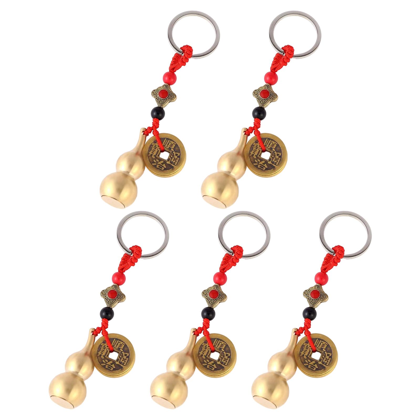 Ancient Vintage Brass Money Bag Keychain Gourd Feng Shui Coins Wealth Lucky Copper for Car Key Ring Bedroom Money Bag Pendant