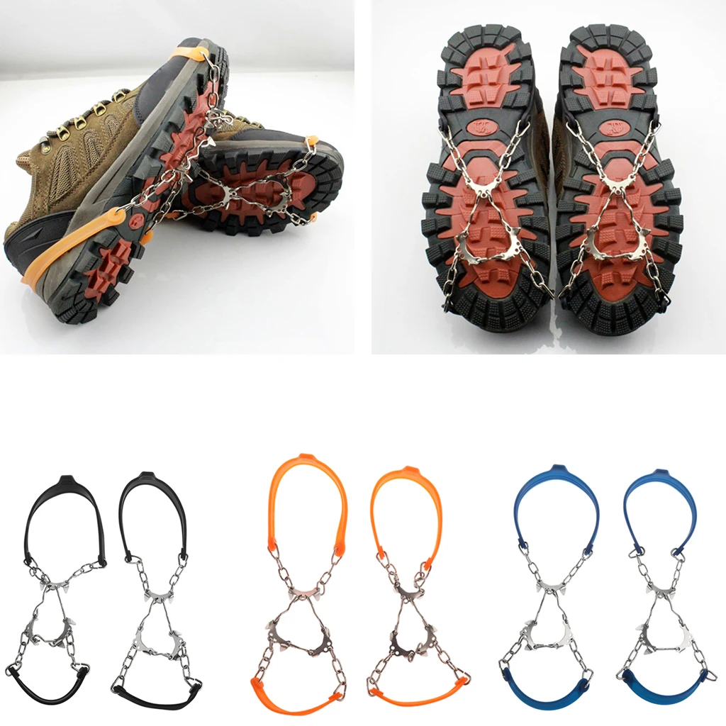 6 Teeth Ice Snow Grips Shoes Boots Spikes Chain Crampons Traction Cleats for Winter Walking, Jogging, Climbing and Hiking