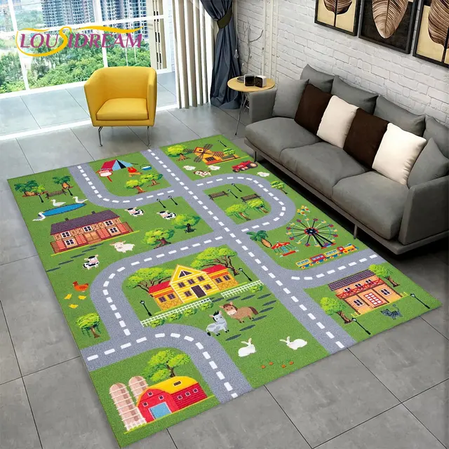  Alfombra de juego para automóvil, tapete de gateo de dibujos  animados, alfombra de juego de tránsito por la ciudad, para educación  temprana, sala de estar, alfombra antideslizante para sala de juegos (