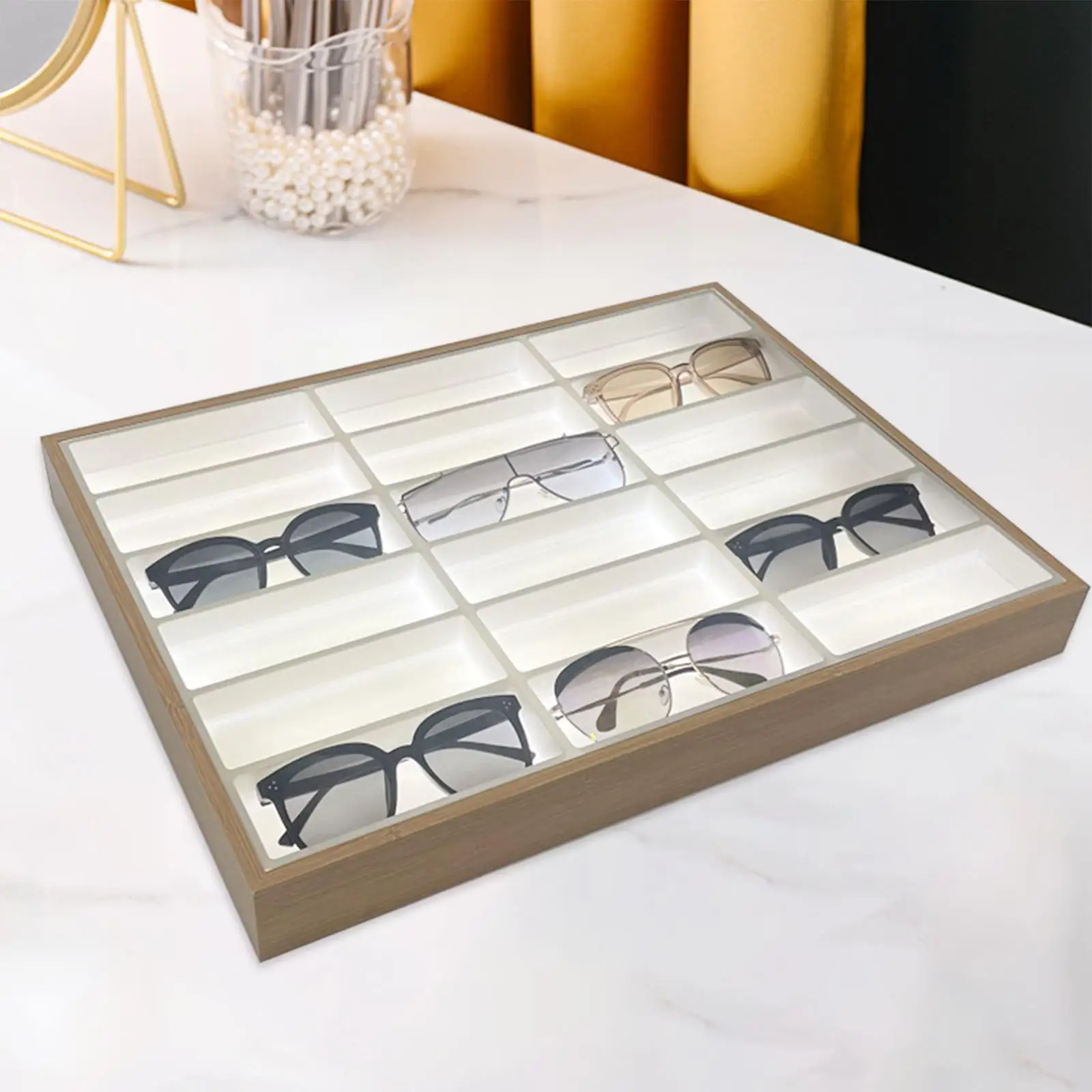 Glasses Display Tray Large Capacity 18 Grids Multipurpose Storage Case for Eyeglass Bracelet Store Countertop Home Personal Use